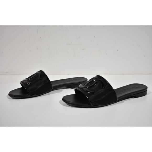 Chanel 23P Black Mesh Patent Leather CC Logo Slide Sandal Flat Flip Flop Mule 38 - Picture 10 of 12